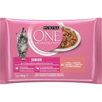 Comida Húmida para Gato Junior de Salmão Pack 4 unidades 4x85g embalagem 340 g - Purina One