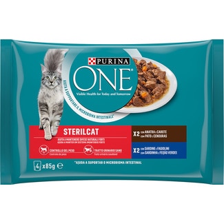 Comida Húmida para Gato 2 de Pato e Cenouras 2 de Sardinha e Feijão Verde Pack 4 embalagem 85 g - Purina One