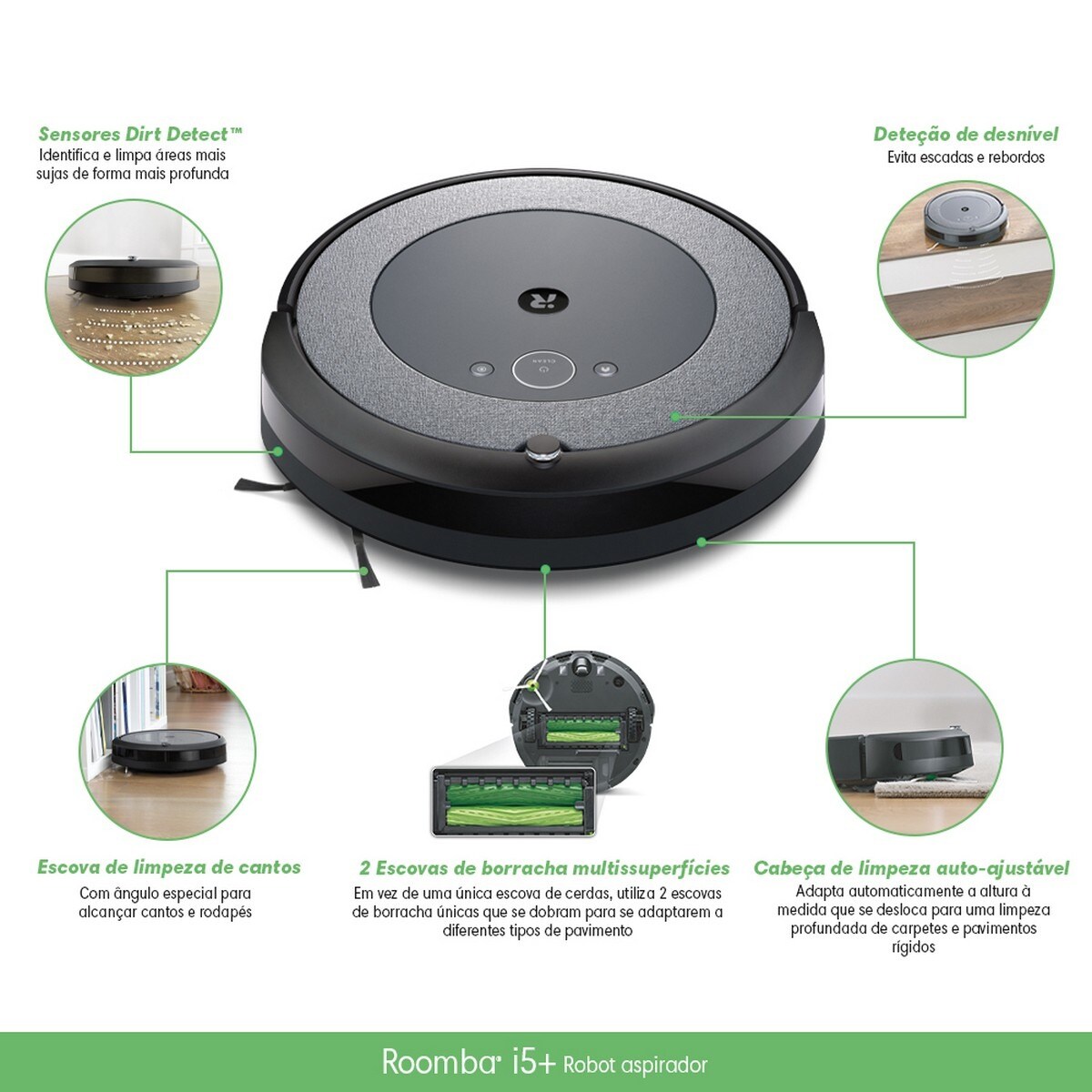 Robot Aspirador Roomba® i5+ Descarga Automática de Sujidade - com Mapa Inteligente - Limpeza por divisão - 2 Escovas de Borracha Multissuperfícies Cinzento-3