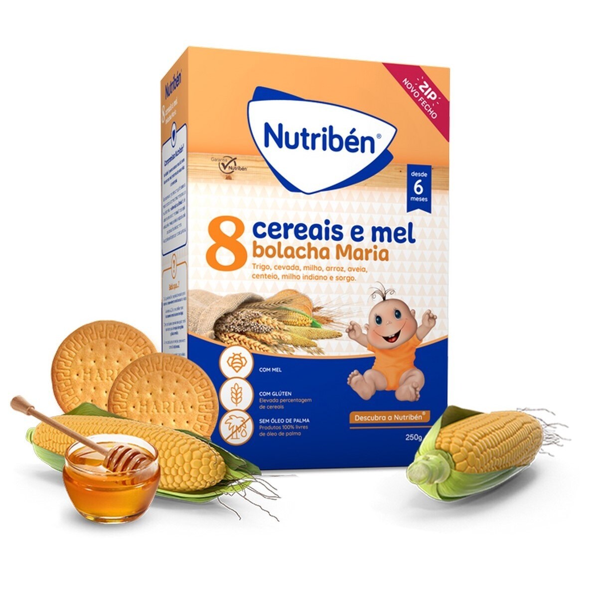 Papa 8 Cereais e Mel Bolacha Maria Não Láctea - 250 g 1