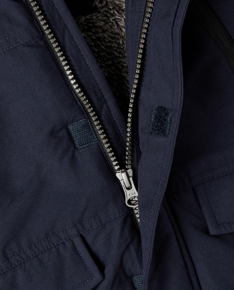 Parka Acolchoada com Capuz Desmontável Azul-marinho-5