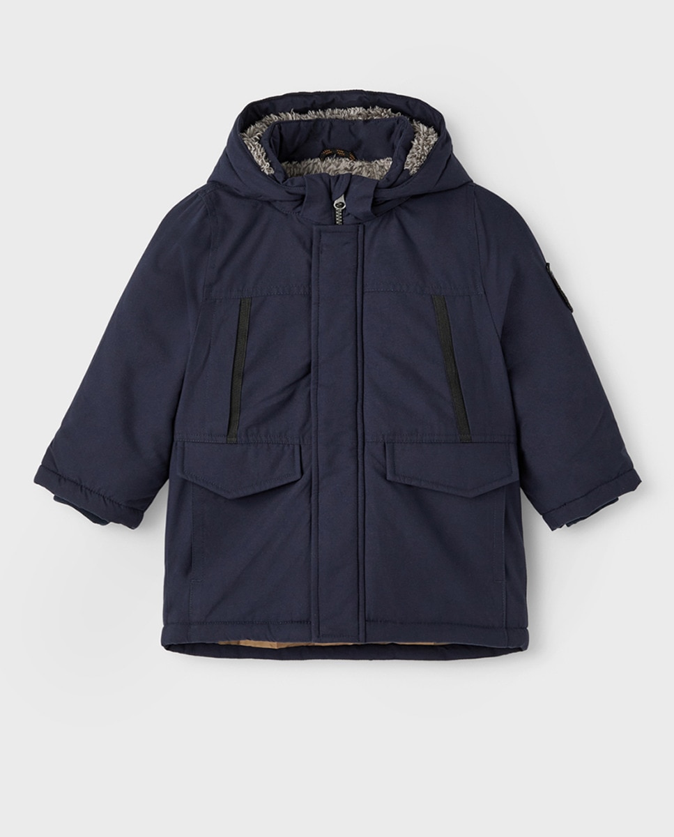 Parka Acolchoada com Capuz Desmontável Azul-marinho-1