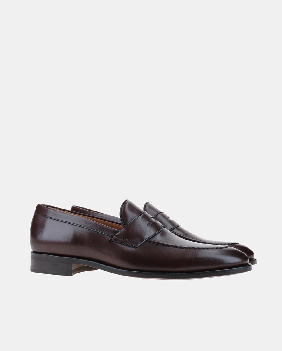 Mocassins com Detalhe de Travessão, Sola de Couro e em Pele - Castanho Castanho-1