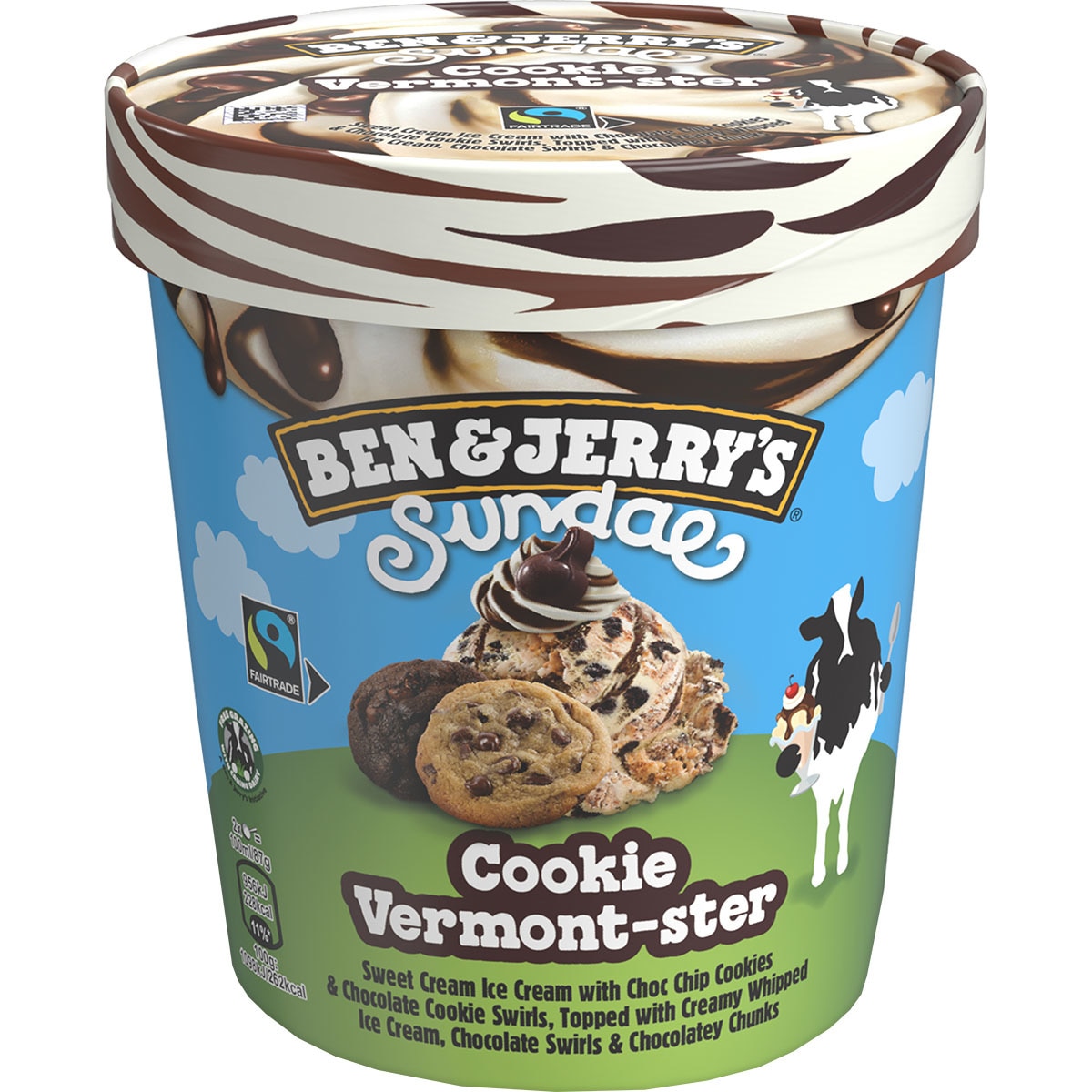 Sundae helado crema con nata con galletas y trocitos de chocolate tarrina 427 ml