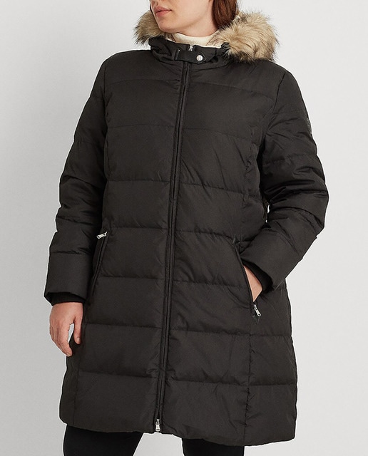 Imagen 0 de Plumífero de mujer talla grande largo con capucha