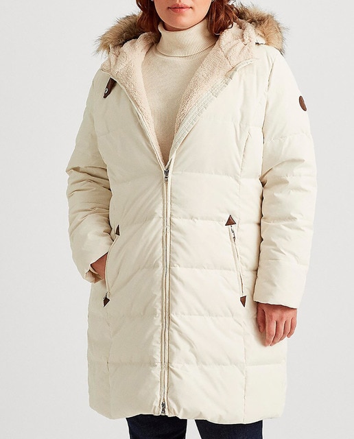 Imagen 0 de Plumífero de mujer talla grande largo con capucha