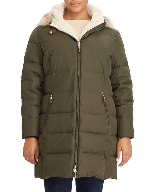 Imagen 0 de Plumífero de mujer talla grande largo con capucha