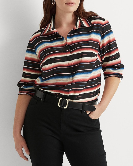 Imagen 0 de Camisa de mujer talla grande manga larga de rayas