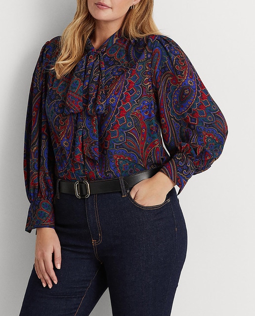 Imagen 0 de Camisa de mujer talla grande manga larga con lazo