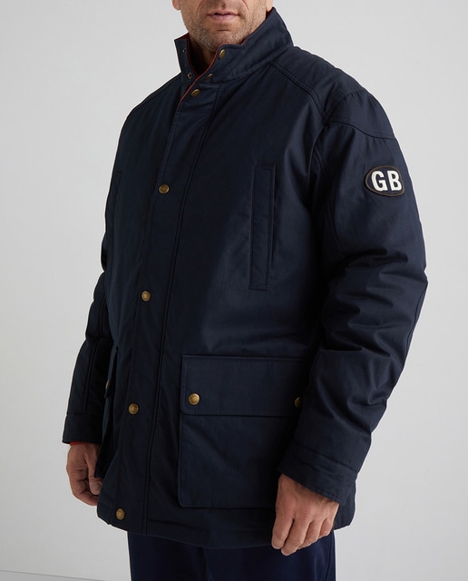 Imagen 0 de Parka de hombre azul marino con parches bordados tallas grandes