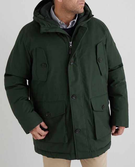 Imagen 0 de Parka de hombre 4 bolsillos verde con capucha tallas grandes