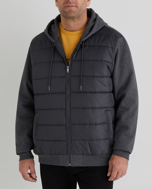 Imagen 0 de Chaqueta deportiva de hombre hibrida con capucha gris tallas grandes