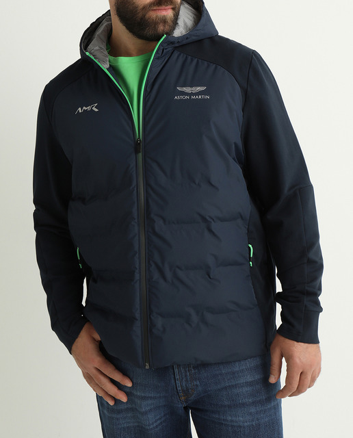 Imagen 0 de Chaqueta deportiva de hombre azul acolchada con capucha tallas grandes