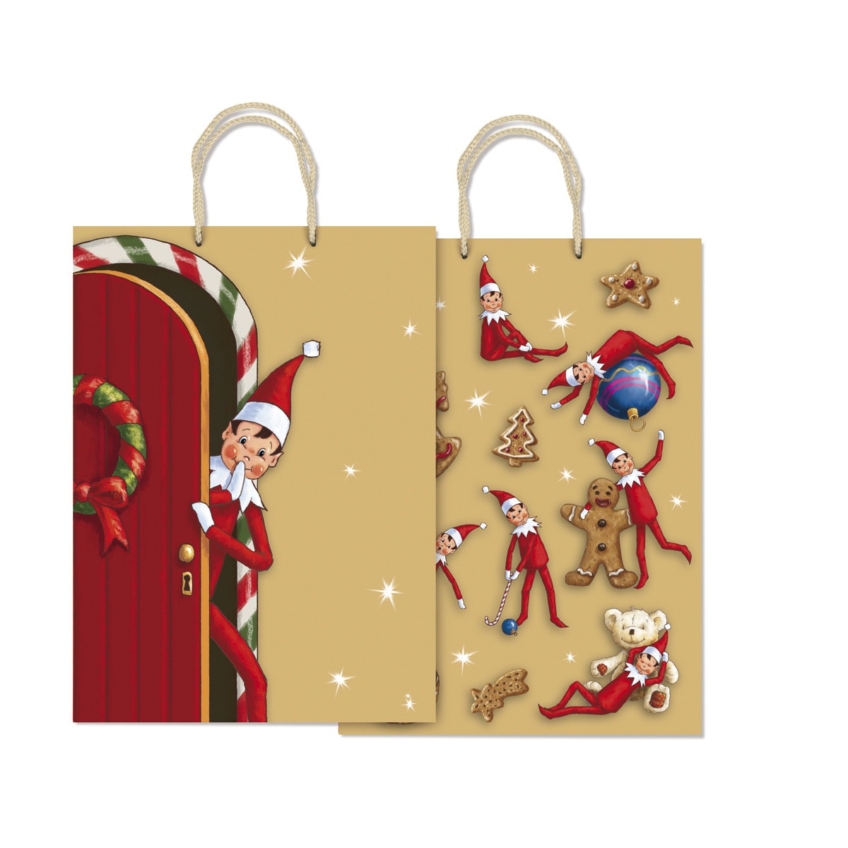 Saco de Presente Tamanho M Elfo Rex - Castanho/Vermelho Castanho / Vermelho-1