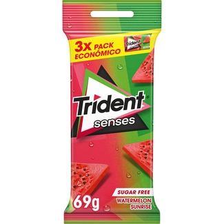 Senses Watermelon Sunrise chicles de sandía sin azúcar pack 3 envases 23 g - Trident