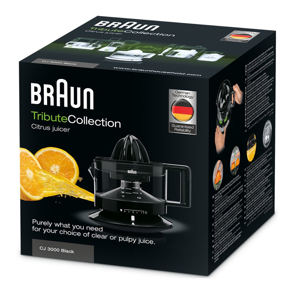 Exprimidor eléctrico Braun Tribute Collection CJ3000BK con cantidad de pulpa ajustable Negro-6