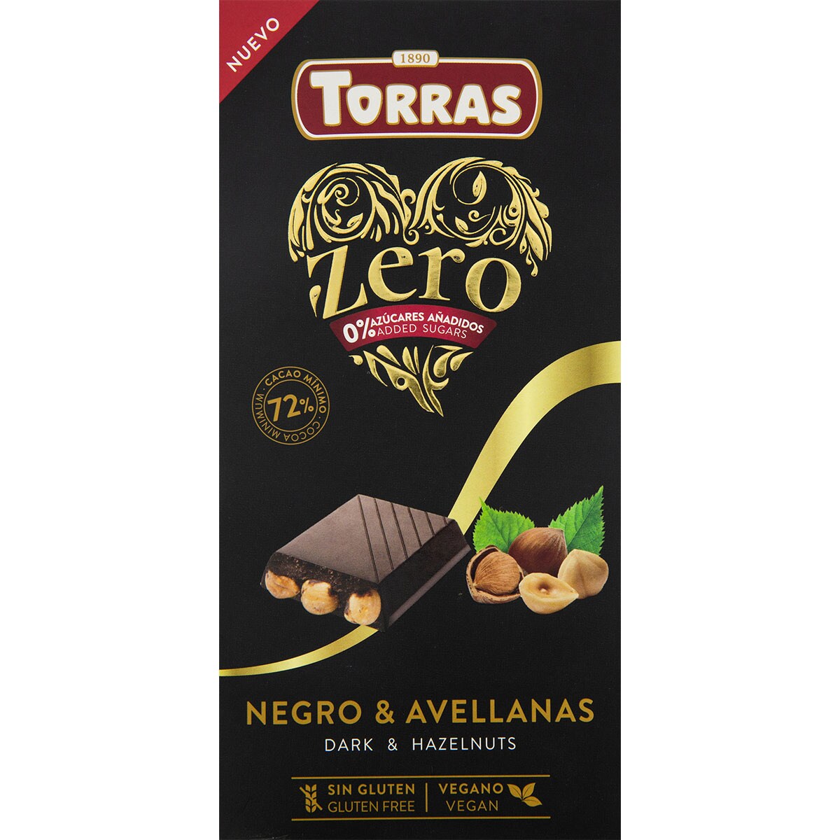 Zero chocolate negro 72% cacao con avellanas sin gluten tableta 150 g