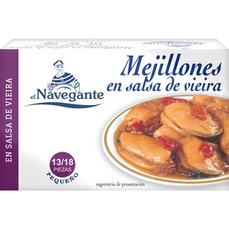 mejillones en salsa vieira 13-18 piezas lata 65 g neto escurrido - Navegante