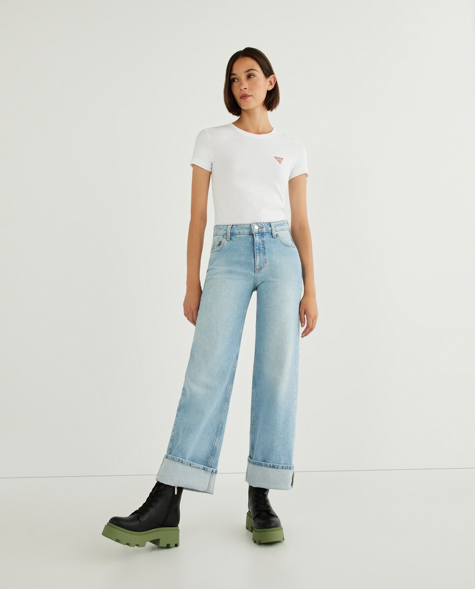 Camiseta de mujer logo mini cuello redondo - Guess - Blanco Blanco-6