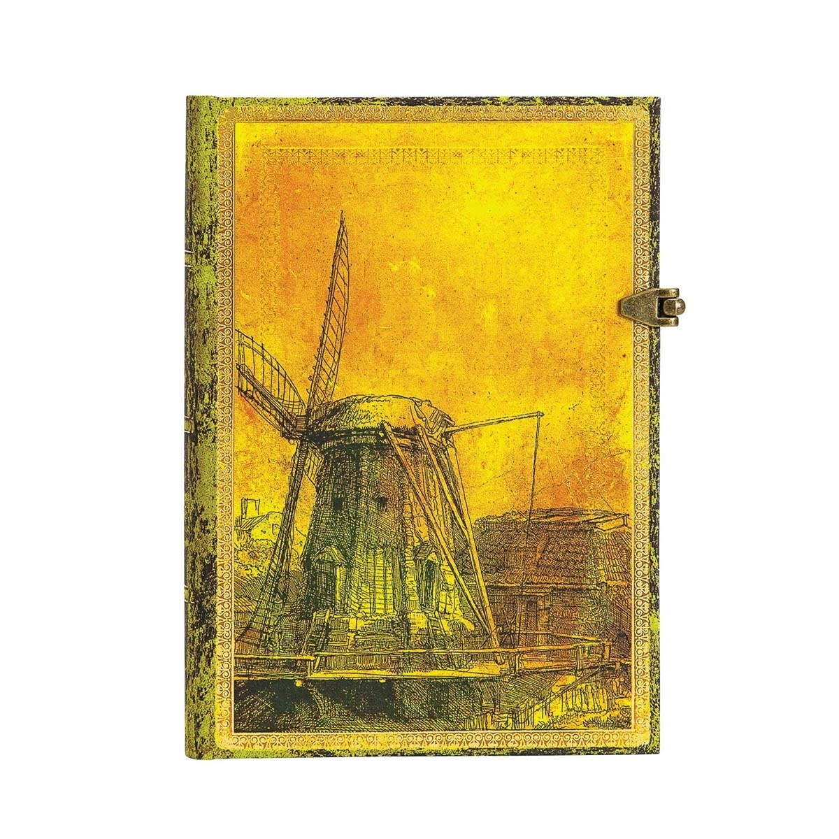 Libreta Midi Liso Cierre con Broche 350 Aniversario de Rembrandt Paperblanks Amarillos y Verdes Amarillo / Verde-1