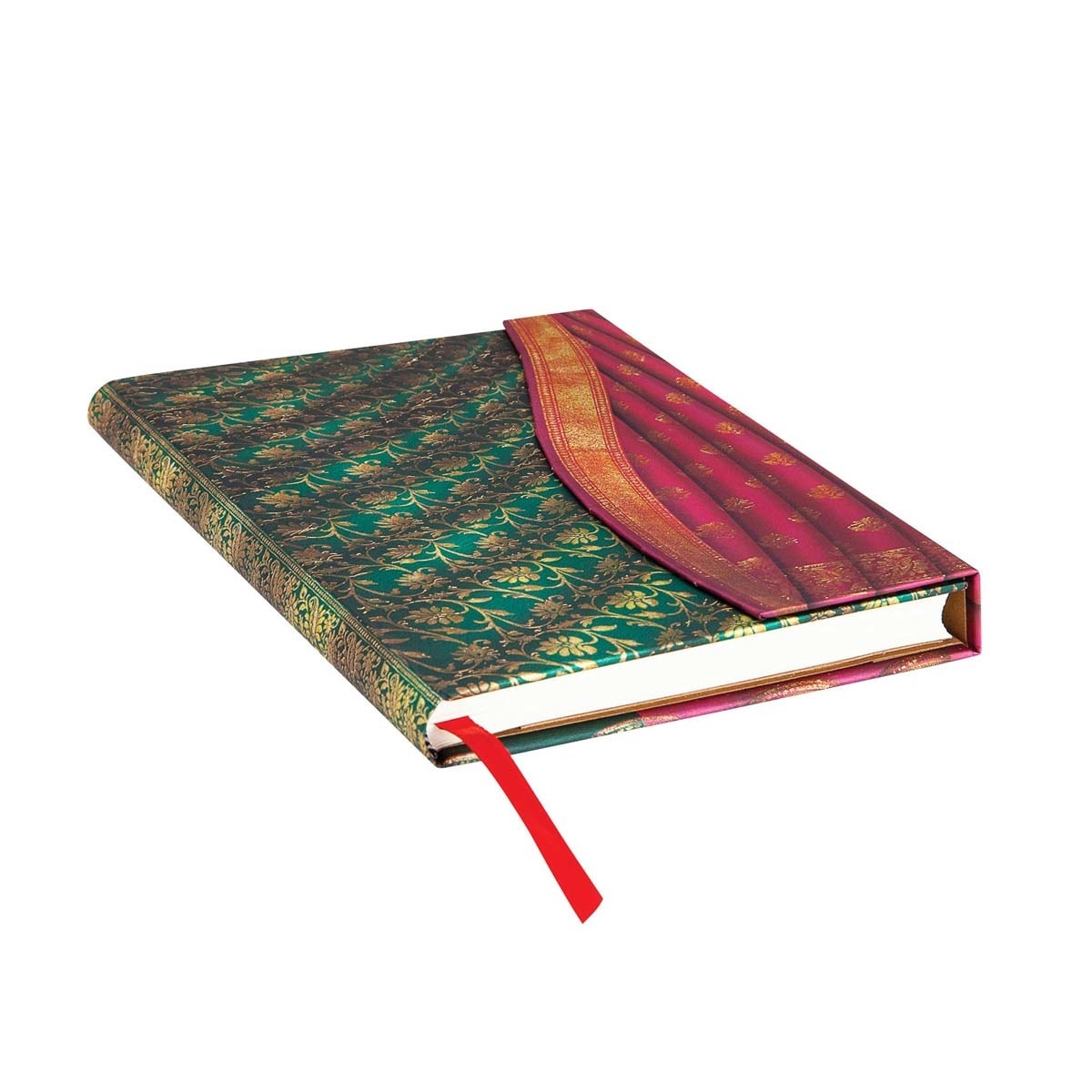 Libreta Midi Rayado Horizontal Cierre con Solapa Magnética Ferozi Paperblanks Verdes y Rosas Verde / Rosa-3