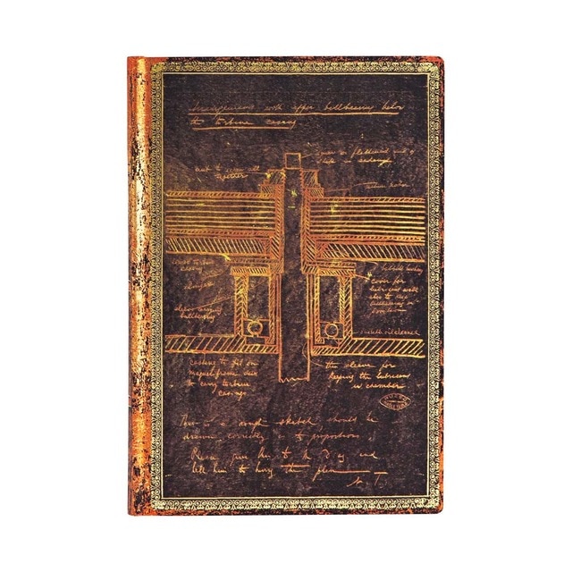 Imagen 0 de Libreta Flexi Mini Liso Tesla-Bosquejo de una Turbina Paperblanks Dorados y Negros