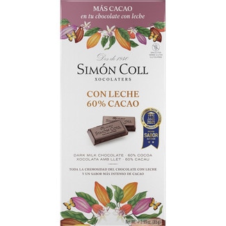 chocolate con leche con 60% de cacao sin gluten tableta 85 g - Simon Coll