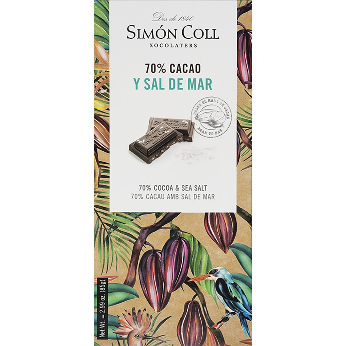 chocolate negro 70% cacao y sal de mar tableta 85 g