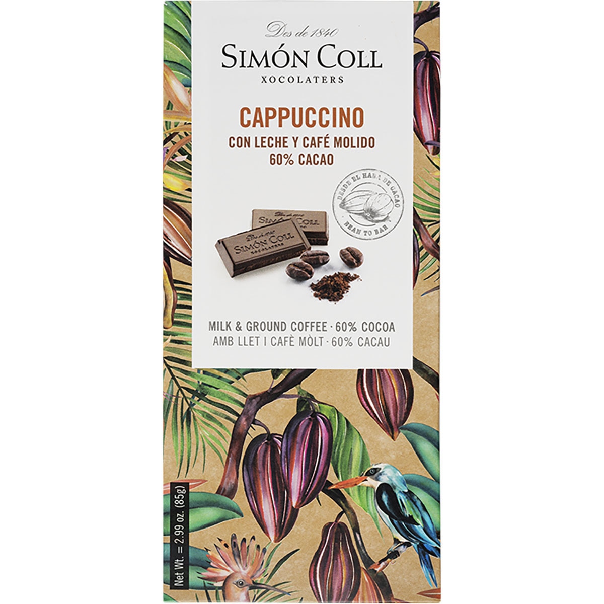 chocolate con leche y café molido 60% cacao tableta 85 g