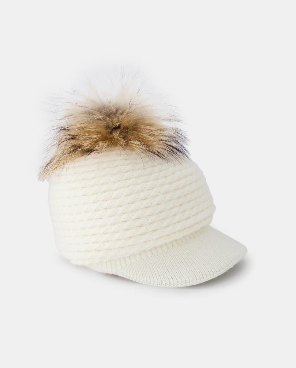 Boné de Malha com Pompom de Pelo - Cru Cru-1