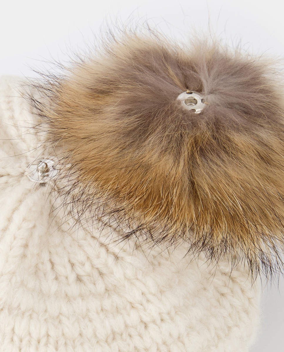 Boina de Malha com Pompom de Pelo - Creme Creme-3