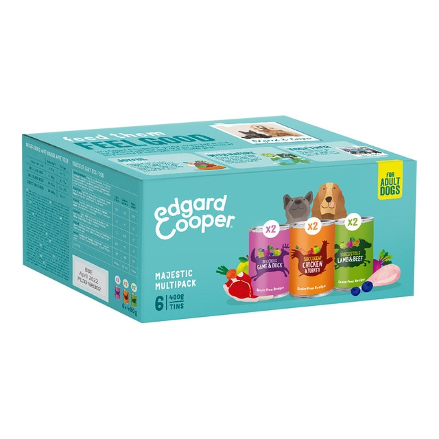 Imagen 0 de Multipack comida húmeda para perros adultos Edgard & Cooper paté pollo, venado y cordero 6 x 400 g
