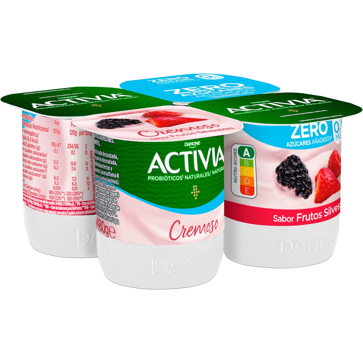 Bifidus Cremoso Sólidos 0% de Framboesa e Mirtilo Pack 4 unidades embalagem 115 g