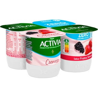Bifidus Cremoso Sólidos 0% de Framboesa e Mirtilo Pack 4 unidades embalagem 115 g - Activia