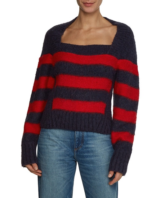 Imagen 0 de Jersey de mujer estilo preppy de cuello cuadrado y manga larga