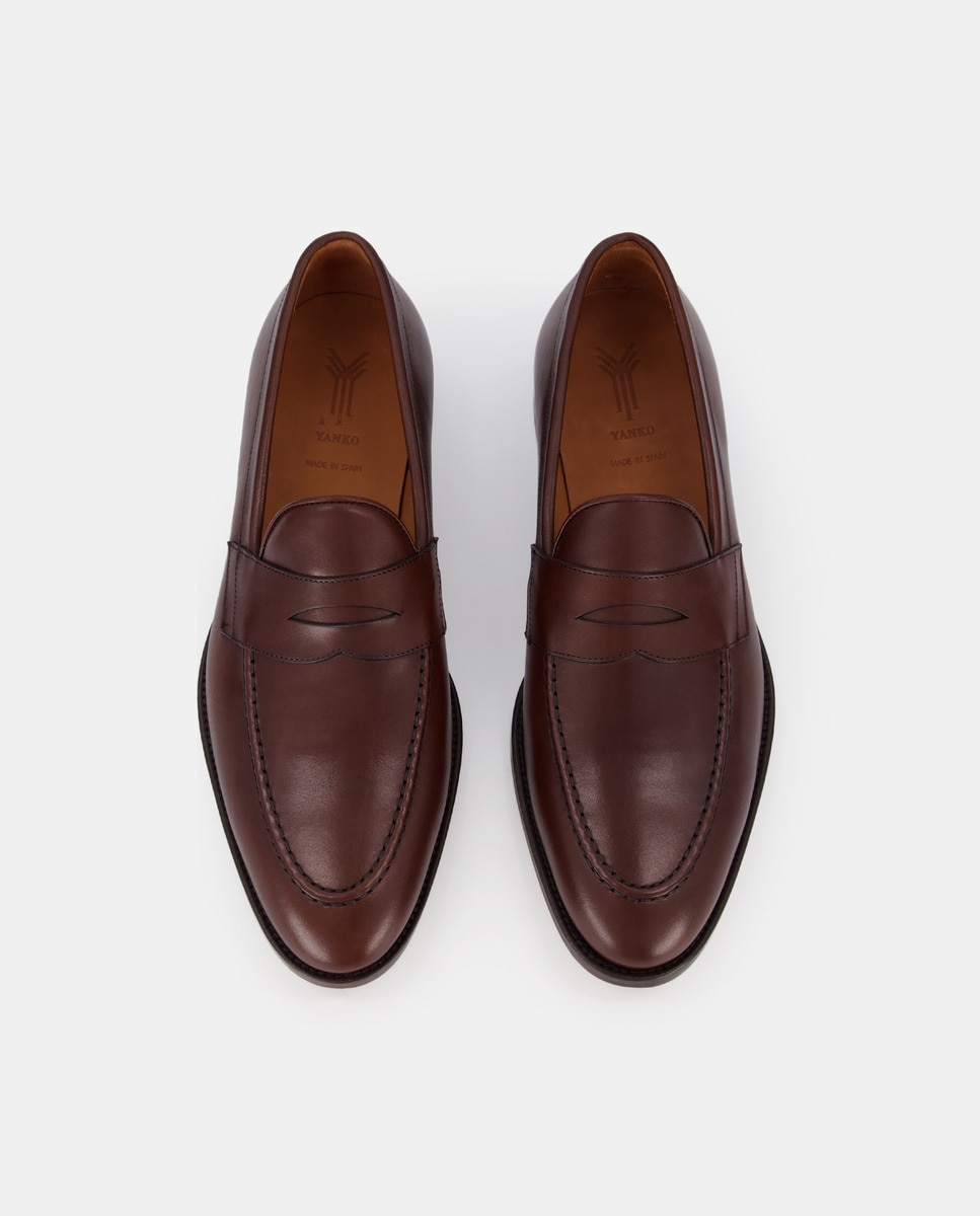 Mocassins com Detalhe de Travessão, Sola de Couro e em Pele - Castanho Castanho-4