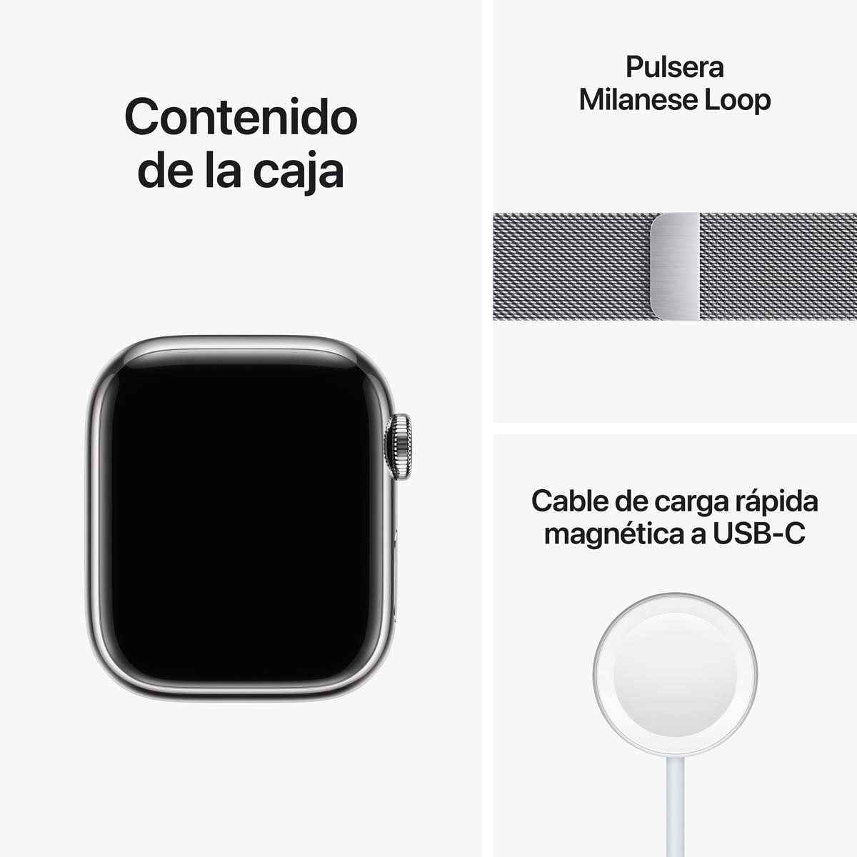 Apple Watch Series 8 GPS + Cellular 41mm con caja de acero inoxidable en plata y pulsera Milanese Loop en plata Plata-7