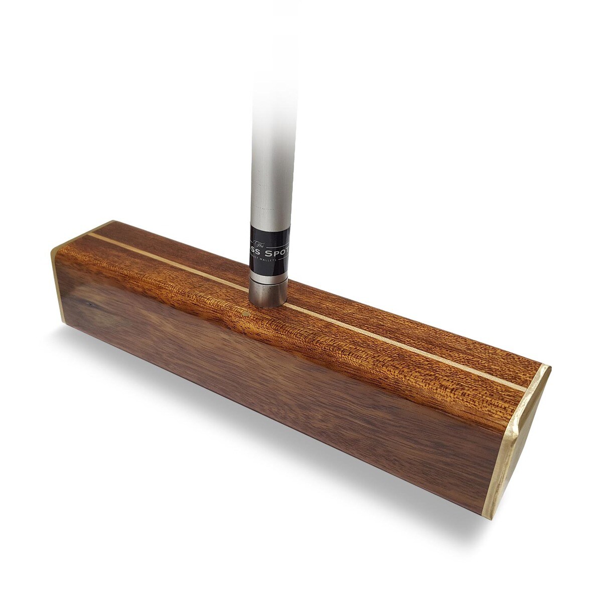 Martelo de Croquet Clássico The Brass Spot Federação Espanhola de Croquet com Cabeça de 28 cm de Sapelly, Topo de Latão e Cabo de Alumínio Castanho-1