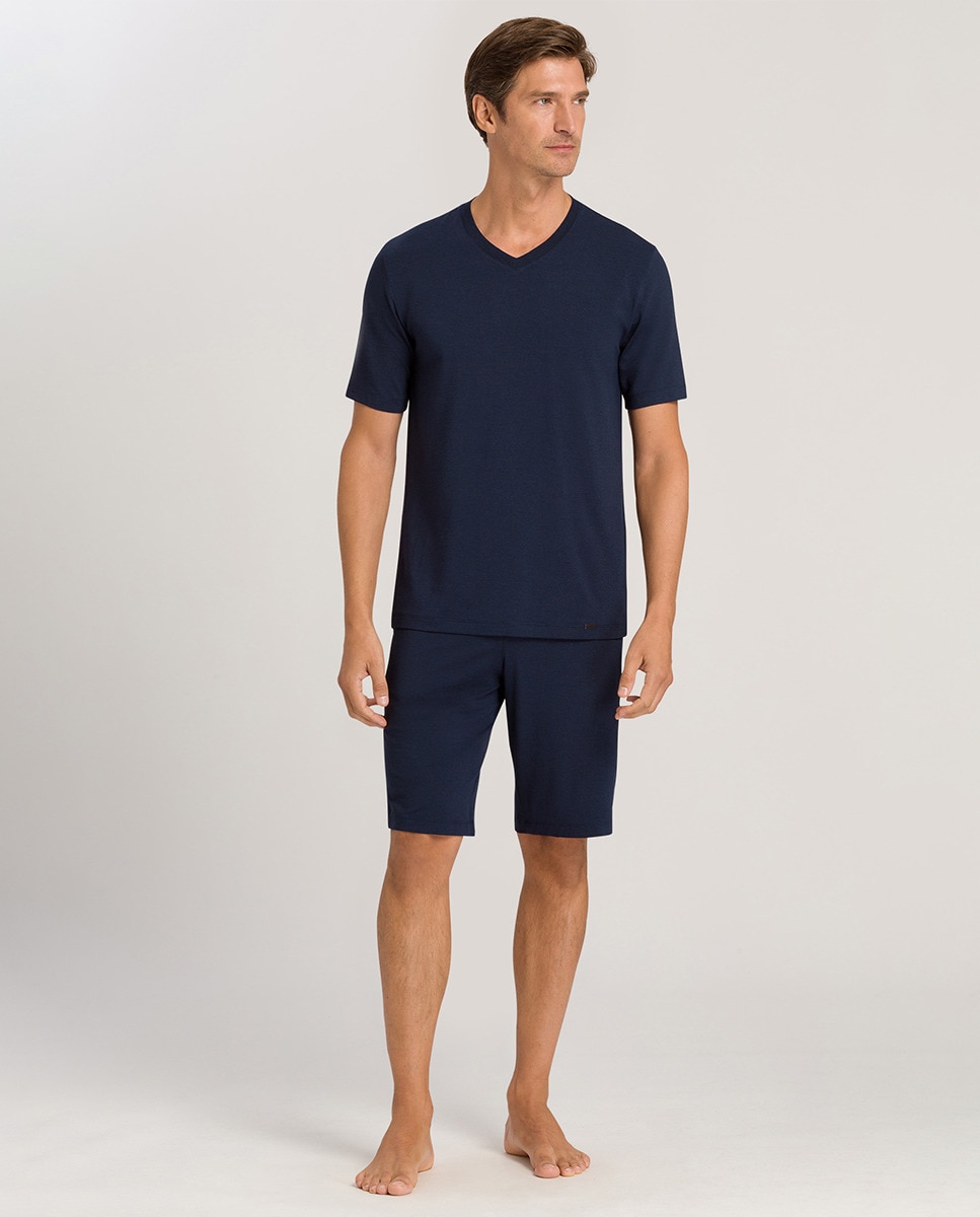Camisola de pijama azul-marinho com decote em bico Azul-7