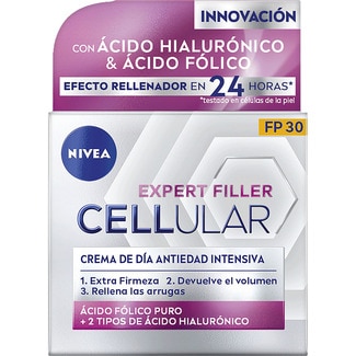 Expert Filler Cellular crema de día antiedad intensiva SPF-30 tarro 50 ml con ácido fólico puro + 2 tipos de ácido hialurónico - Nivea