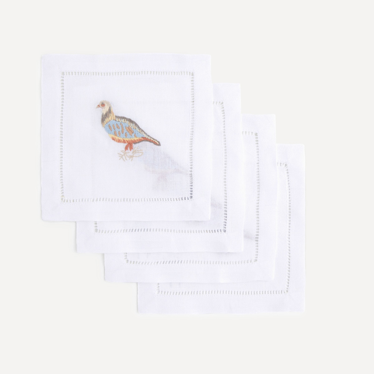 Lot de 4 serviettes de cocktail en ramie et Patridge