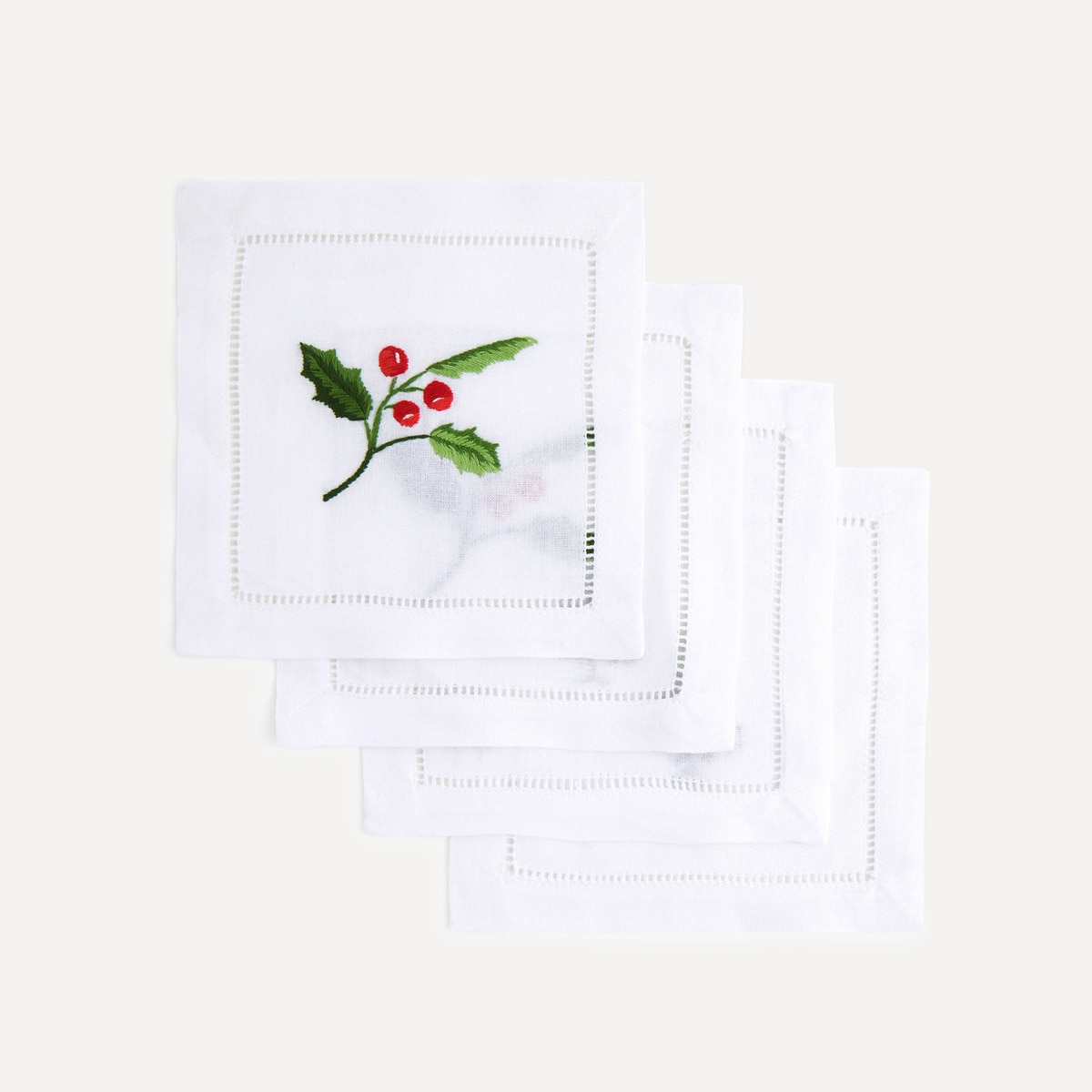 Lot de 4 serviettes de cocktail en ramie et Christmas