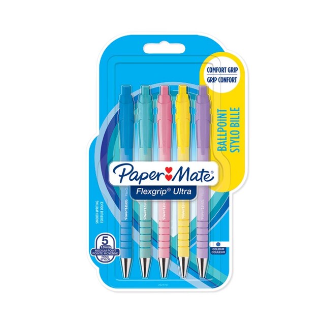 Imagen 0 de Paquete de 5 bolígrafos flexgrip ultra pastel con tinta azul Papermate