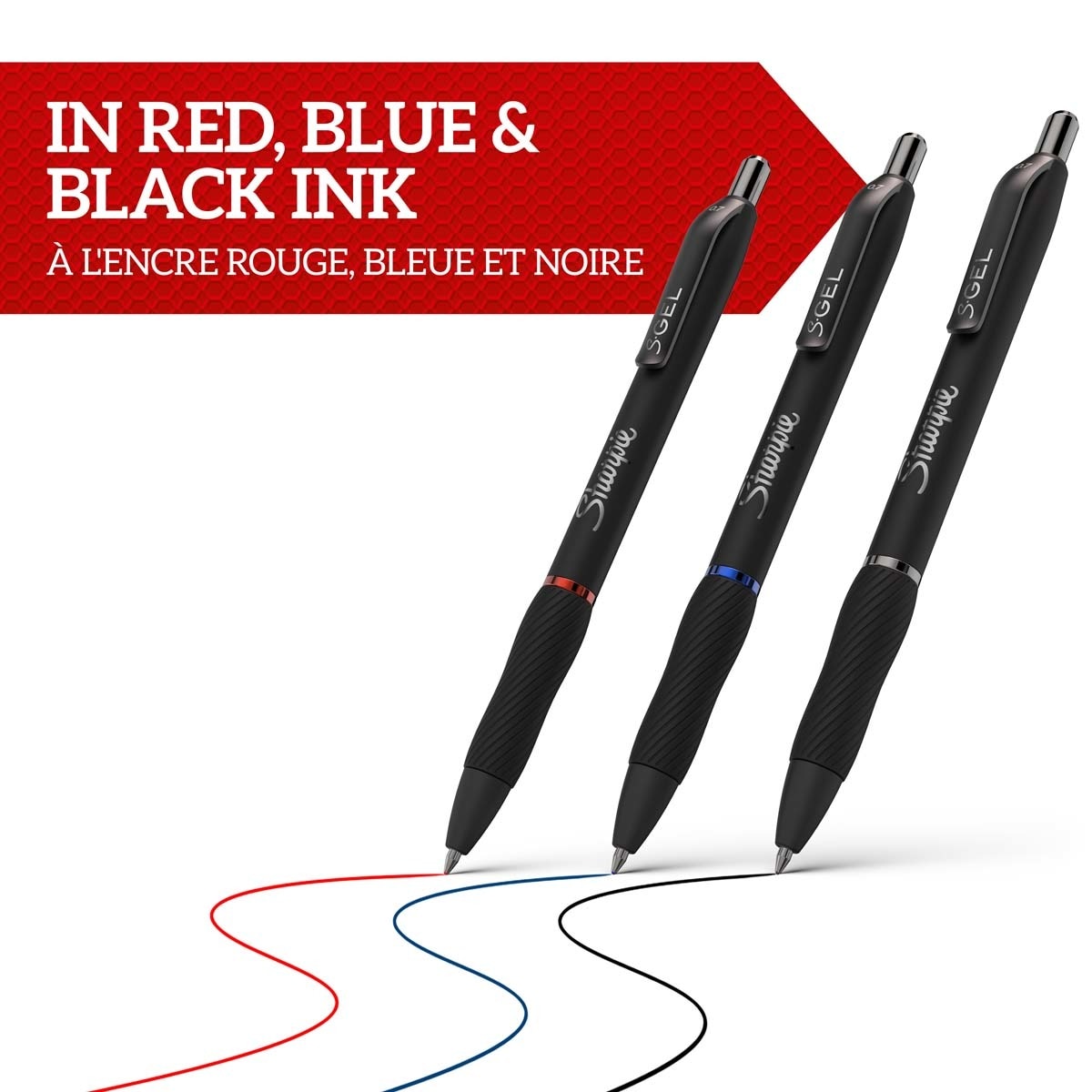 Pack de 3 bolígrafos gel  Sharpie gel tinta en  negro azul y rojo Multicolor-5