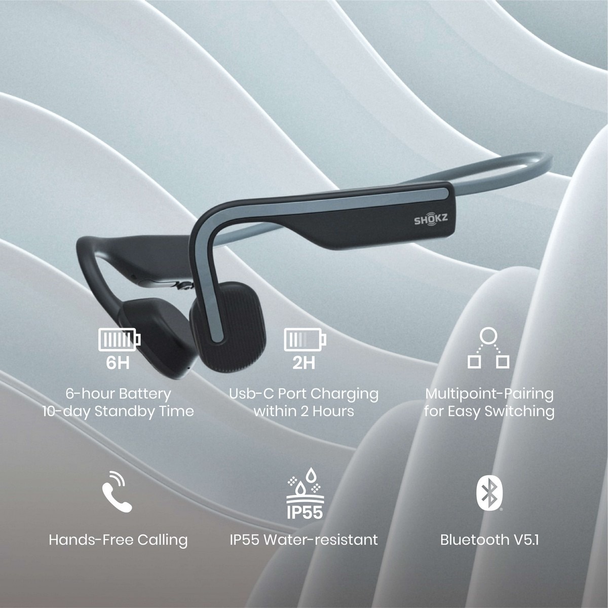 Auriculares Desportivos de Condução Óssea Sem Fios OpenMove Cinzento-2