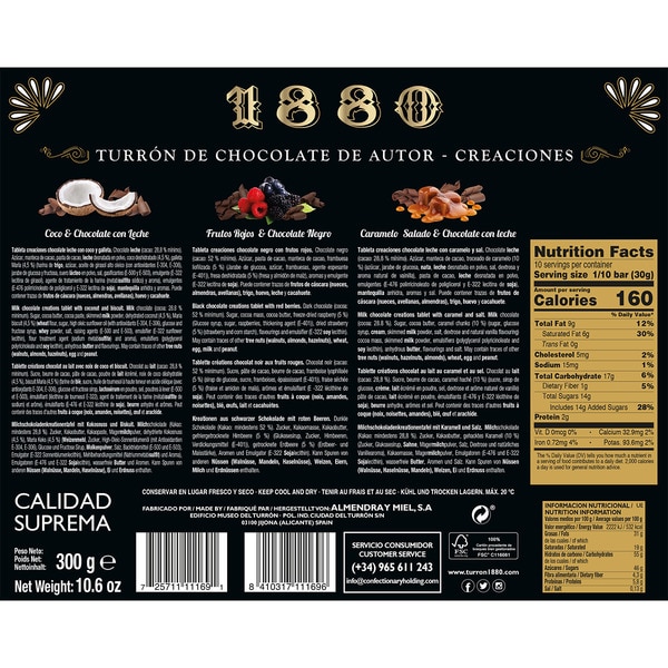 Autoren-Schokoladen-Turrón 3 Sorten Pack 3x100g Karton 300 g (Kokos-Schoko, rote Beeren dunkle Schokolade, salziger Karamell Schokolade)