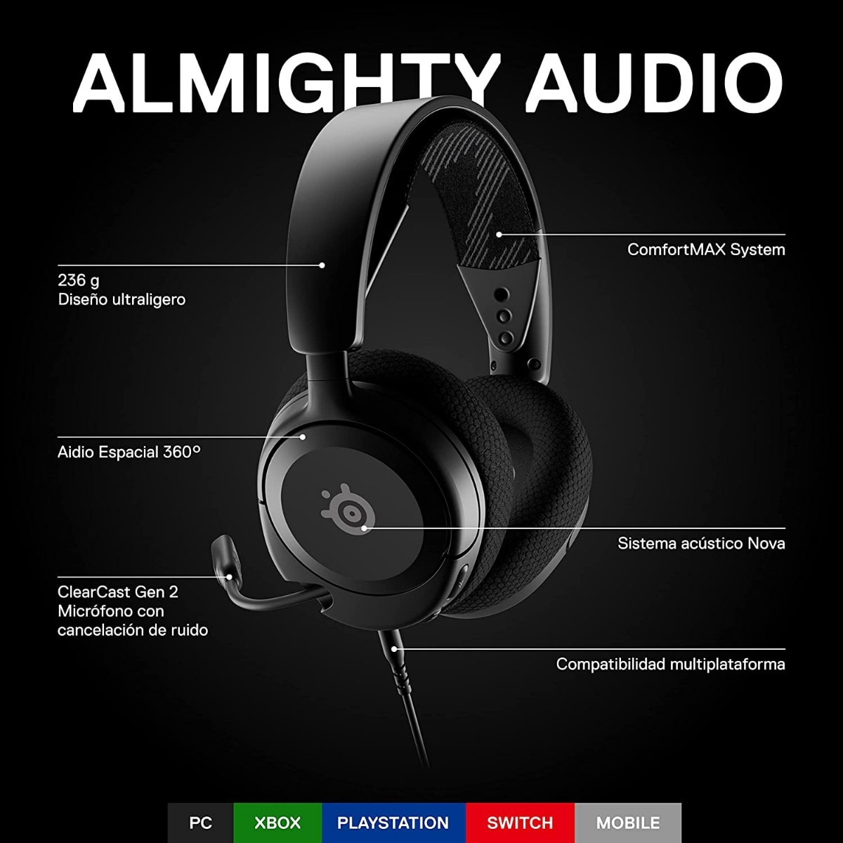 Auscultadores Gaming SteelSeries Arctis Nova 1 - Preto Preto-2