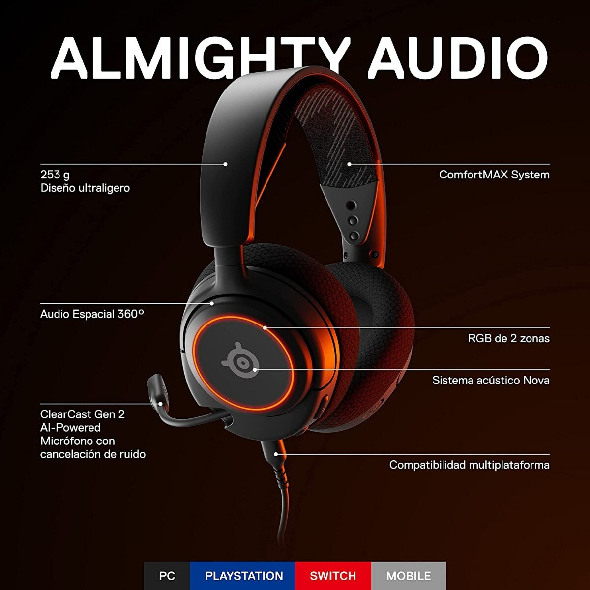 Auscultadores Arctis Nova 3 RGB Preto-2