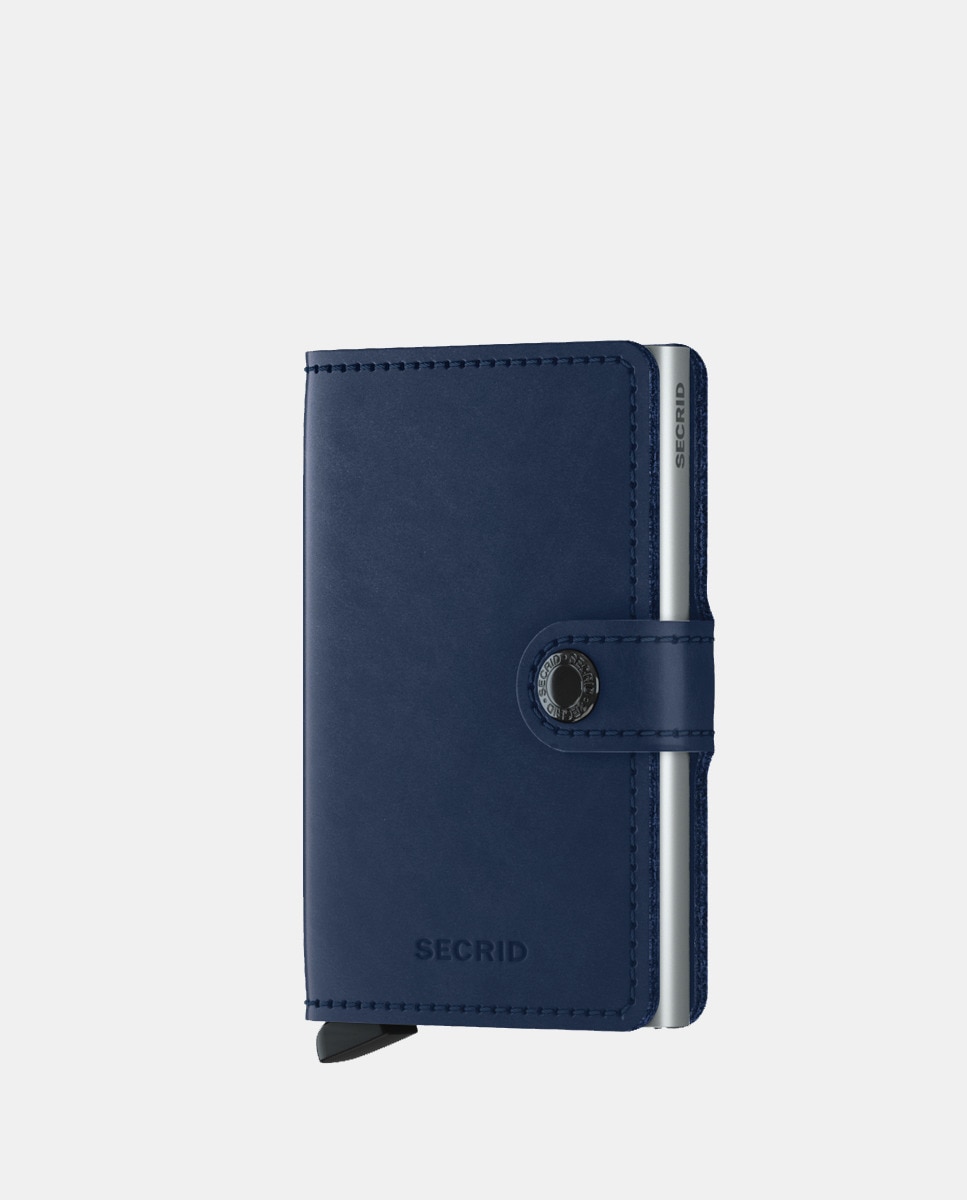 Carteira mini anti roubo em pele azul-marinho com porta-cartões adicional Azul-marinho-1