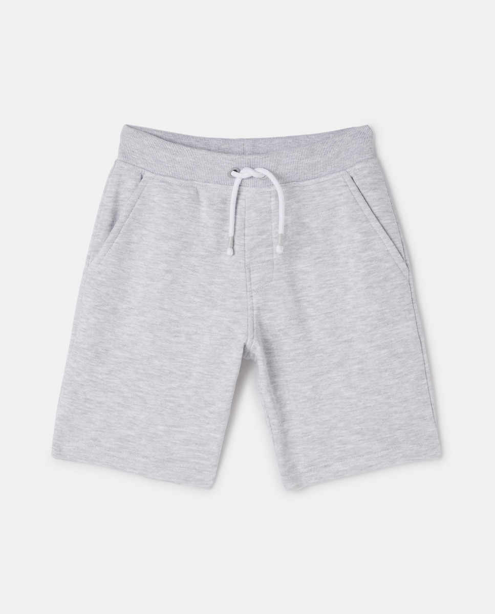 Calções Bermudas de Felpa Infantil com Atacador na Cintura Cinzento-4